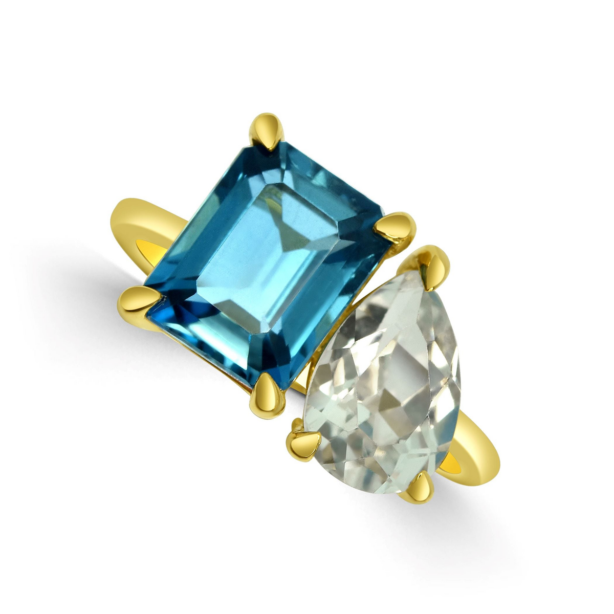 14 Karat Yellow Gold 2.72cttw London Blue Topaz Toi et Moi Ring