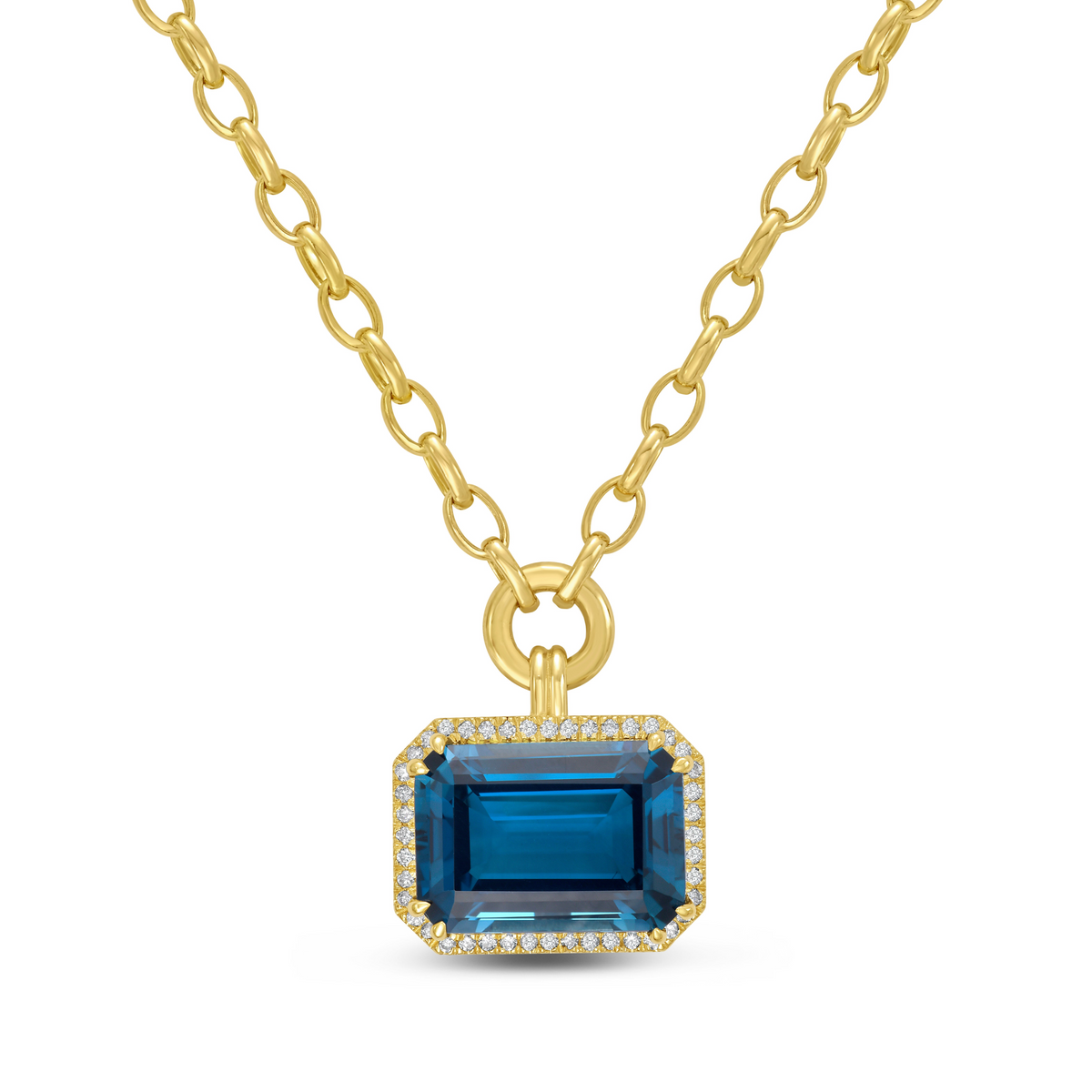 14 Karat Yellow Gold 10.00ctw London Blue Topaz Halo Pendant - Chain Included