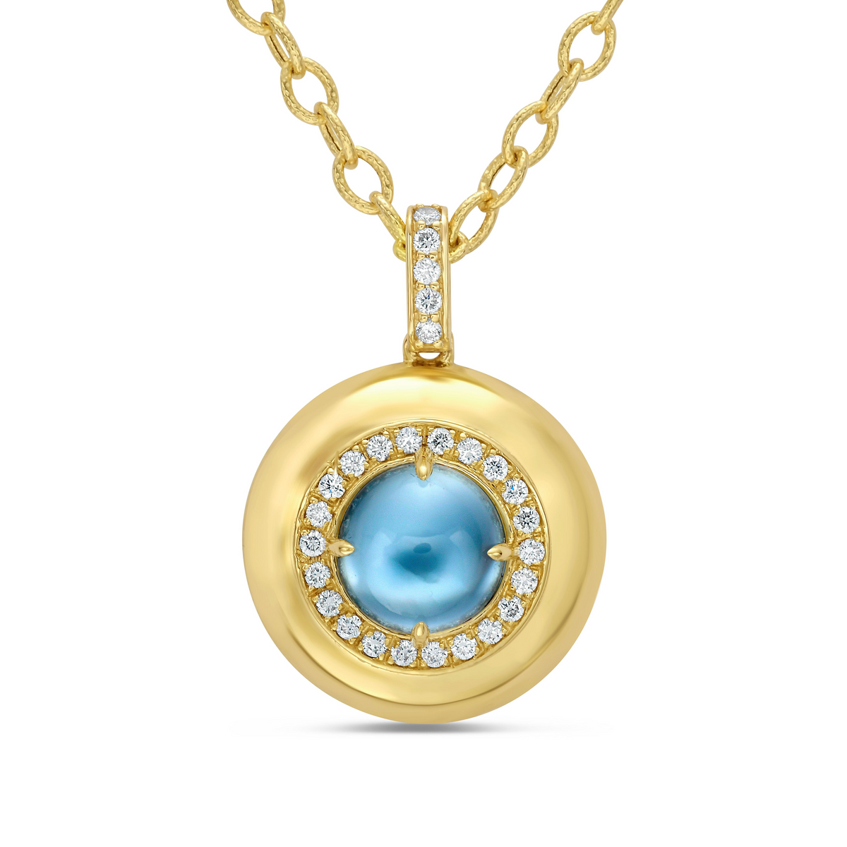 14 Karat Yellow Gold 3.25ctw Blue Topaz Round Pendant - Chain Included