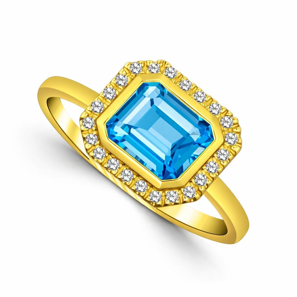 14 Karat Yellow Gold 1.35cttw Blue Topaz Halo Ring