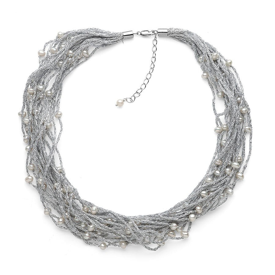 Silver Thread Freshwater Pearl Collar Necklace