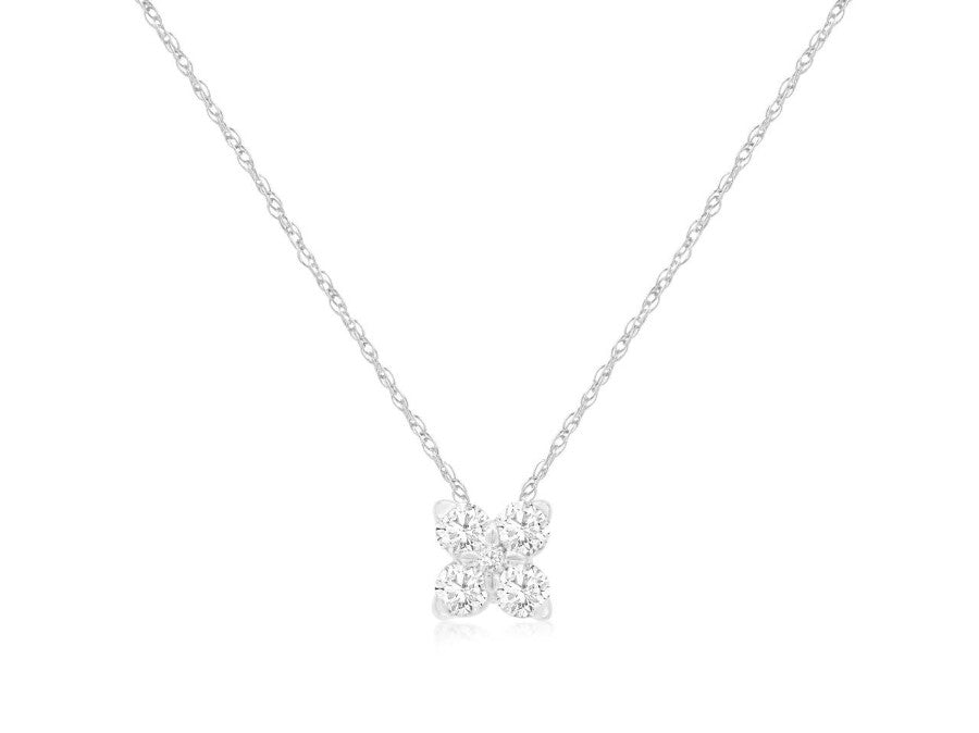 14 Karat White Gold 0.16 ctw Diamond Flower Pendant - Chain Included