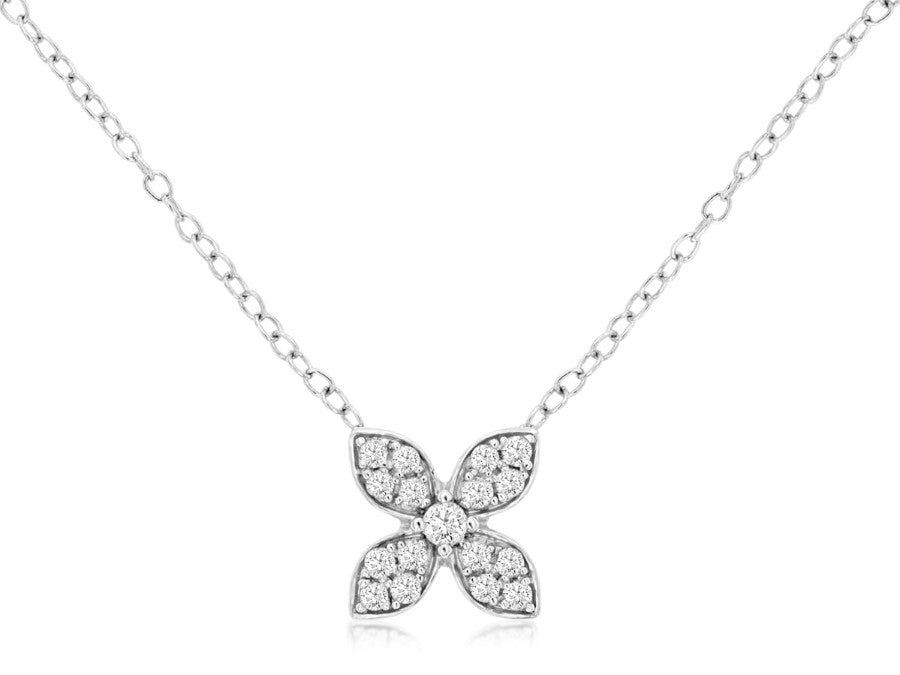 14 Karat White Gold 0.16 ctw Diamond Flower Pendant - Chain Included