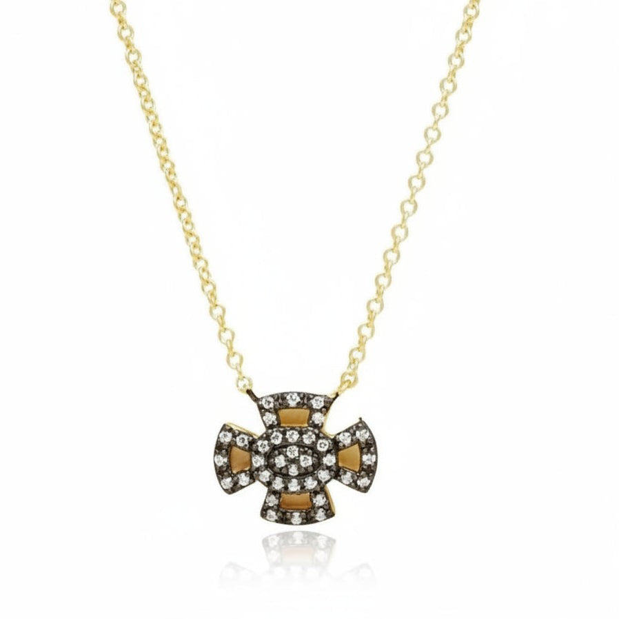 Sterling Silver Two Tone Pave Cross Necklace By Freida Rothman
