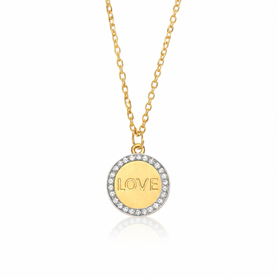 Sterling Silver Yellow Gold Love Pendant Necklace By Freida Rothman