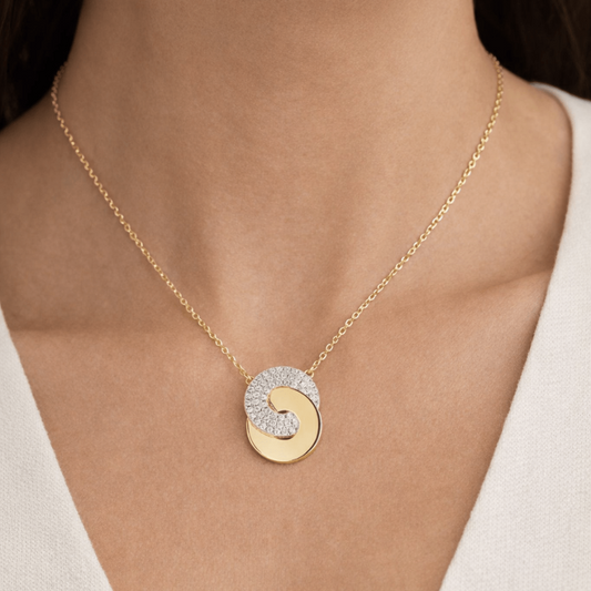 Sterling Silver Yellow Gold Eternity Knot Pave Pendant Necklace By Freida Rothman