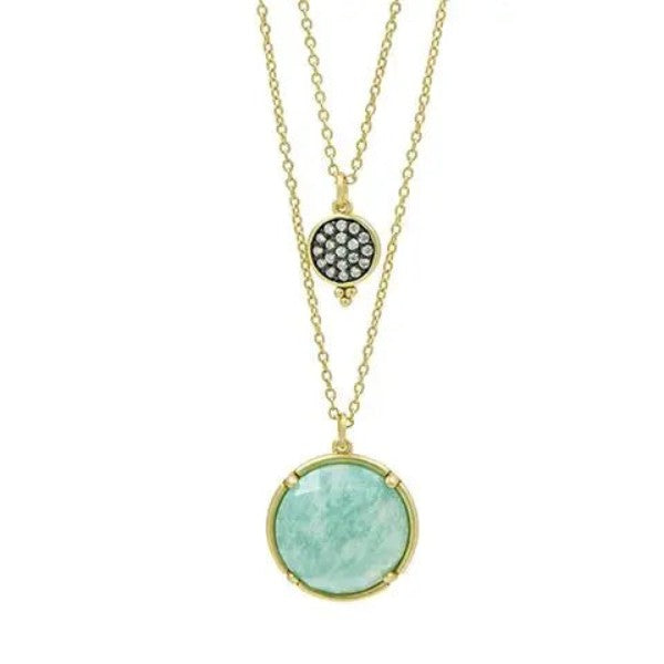 Sterling Silver Yellow Gold Amazonite Double Drop Necklace By Freida Rothman
