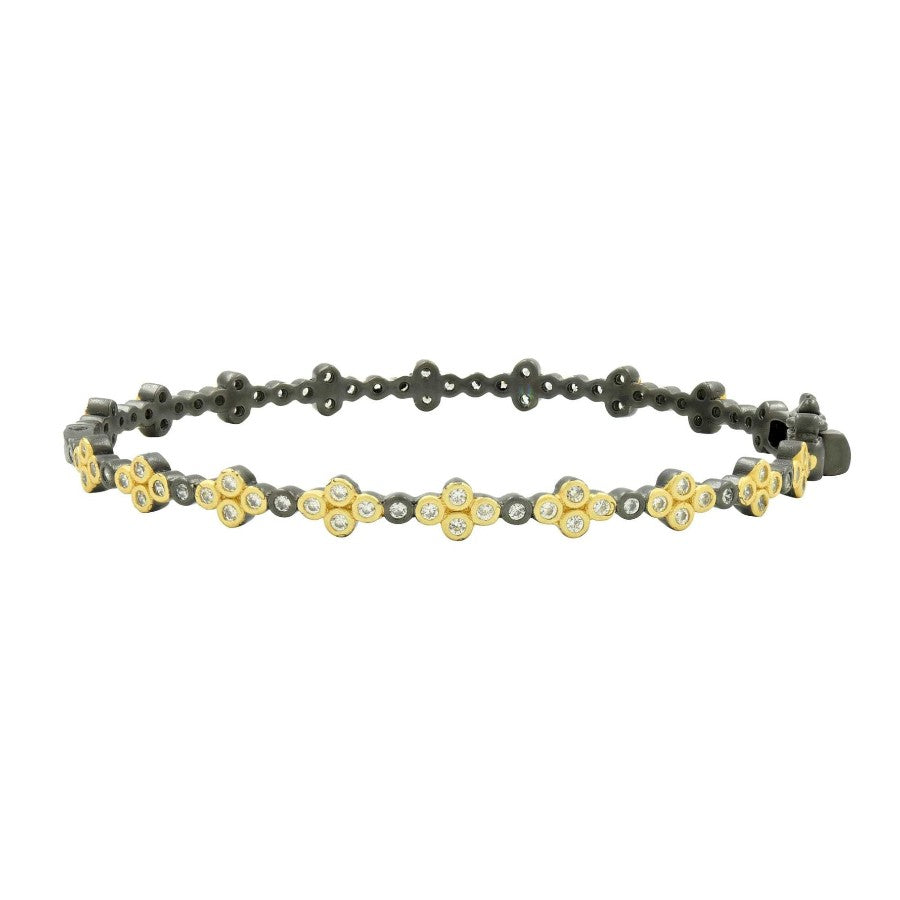 Sterling Silver Clover Station Hinge Bangle By Freida Rothman