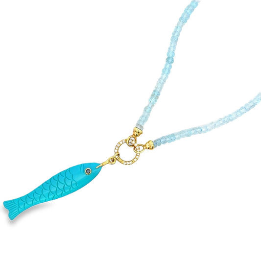 14 Karat Yellow Gold Blue Topaz and Diamond Charm Holder Necklace by Mazza