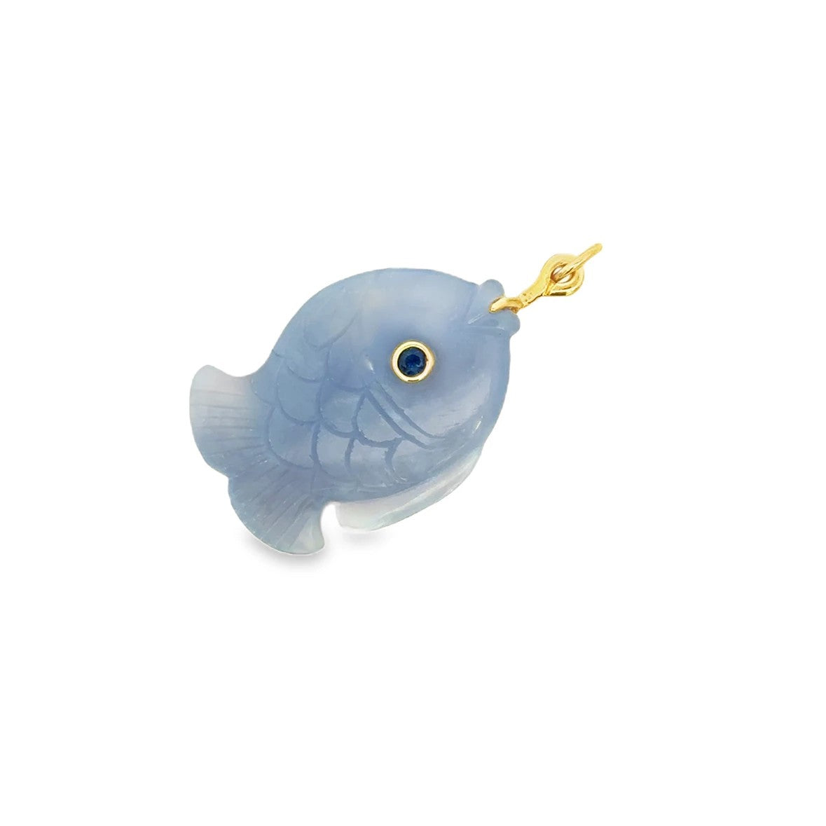 14 Karat Yellow Gold Blue Chalcedony Fish Pendant by Mazza