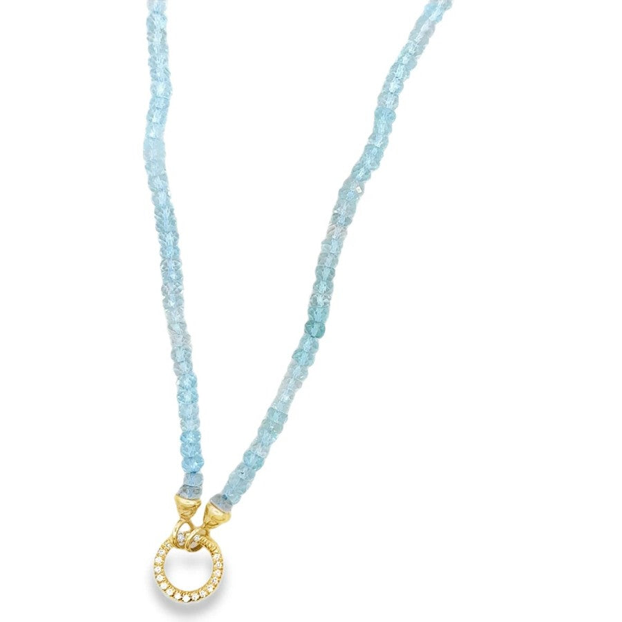14 Karat Yellow Gold Blue Topaz and Diamond Charm Holder Necklace by Mazza