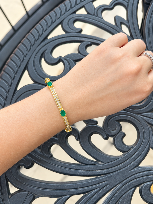 Vermeil Gold Emerald and Diamond Bangle Bracelet
