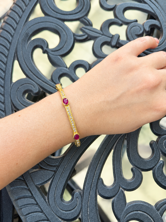 Vermeil Gold Ruby and Diamond Bangle Bracelet