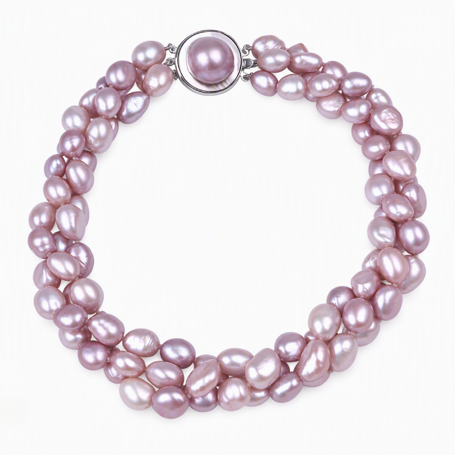 Natural Color Freshwater Pearl Collar Necklace with Sterling Silver Clasp