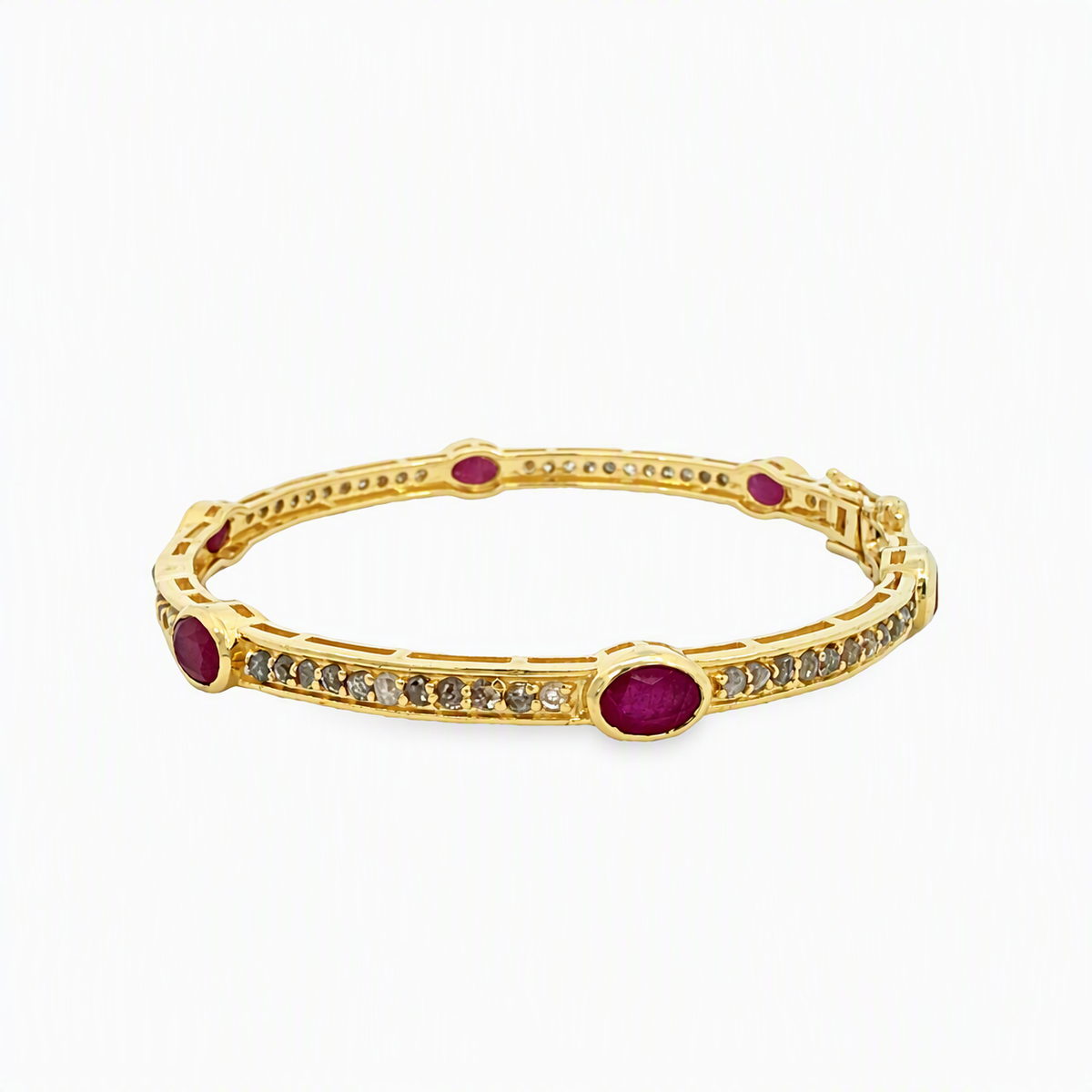 Vermeil Gold Ruby and Diamond Bangle Bracelet
