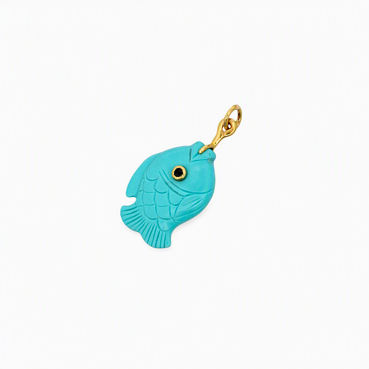 14 Karat Yellow Gold Turquoise Fish Pendant by Mazza