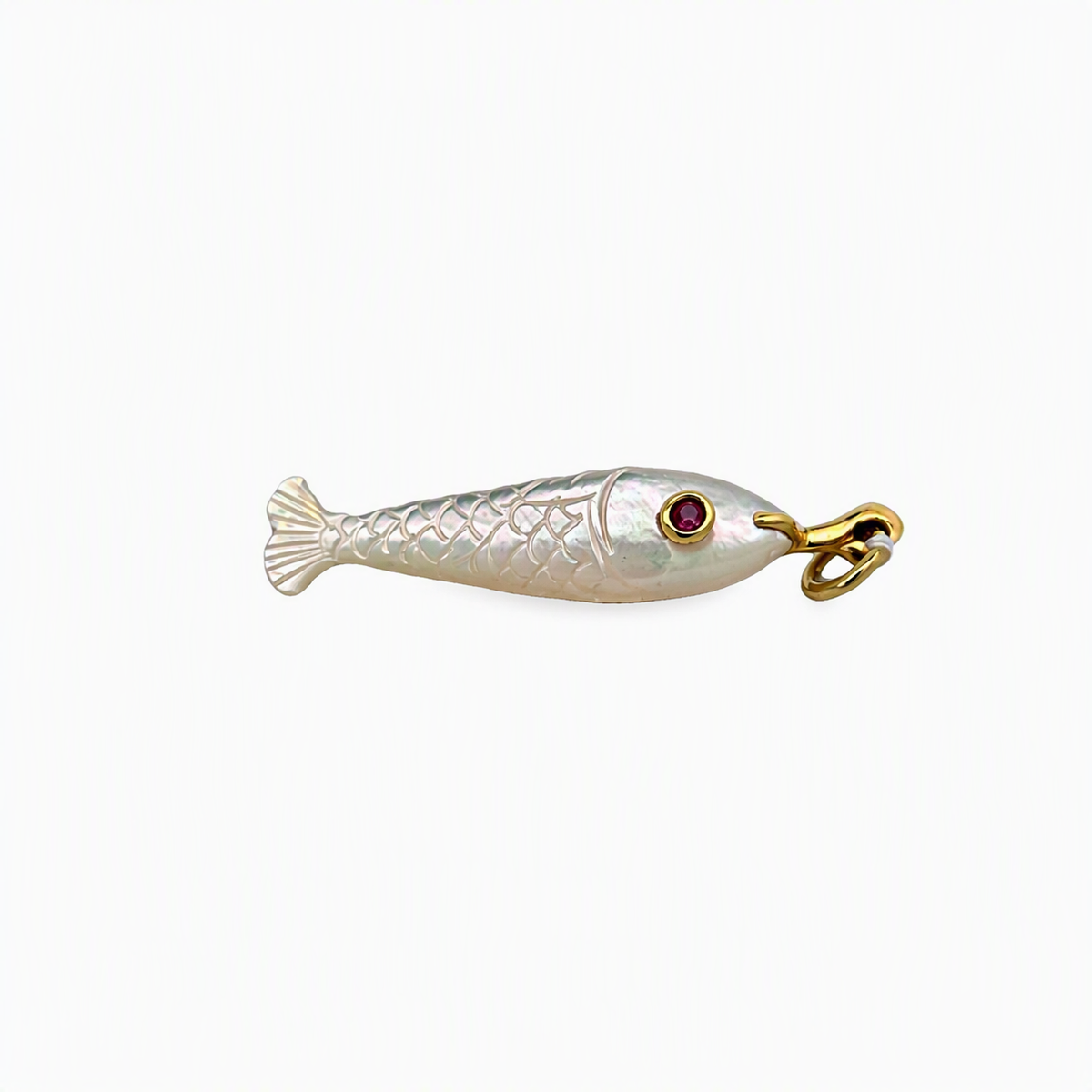 14 Karat Yellow Gold Mother of Pearl Fish Pendant by Mazza