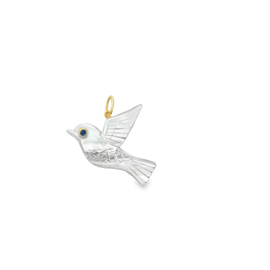 14 Karat Yellow Gold Mother of Pearl Dove Pendant by Mazza