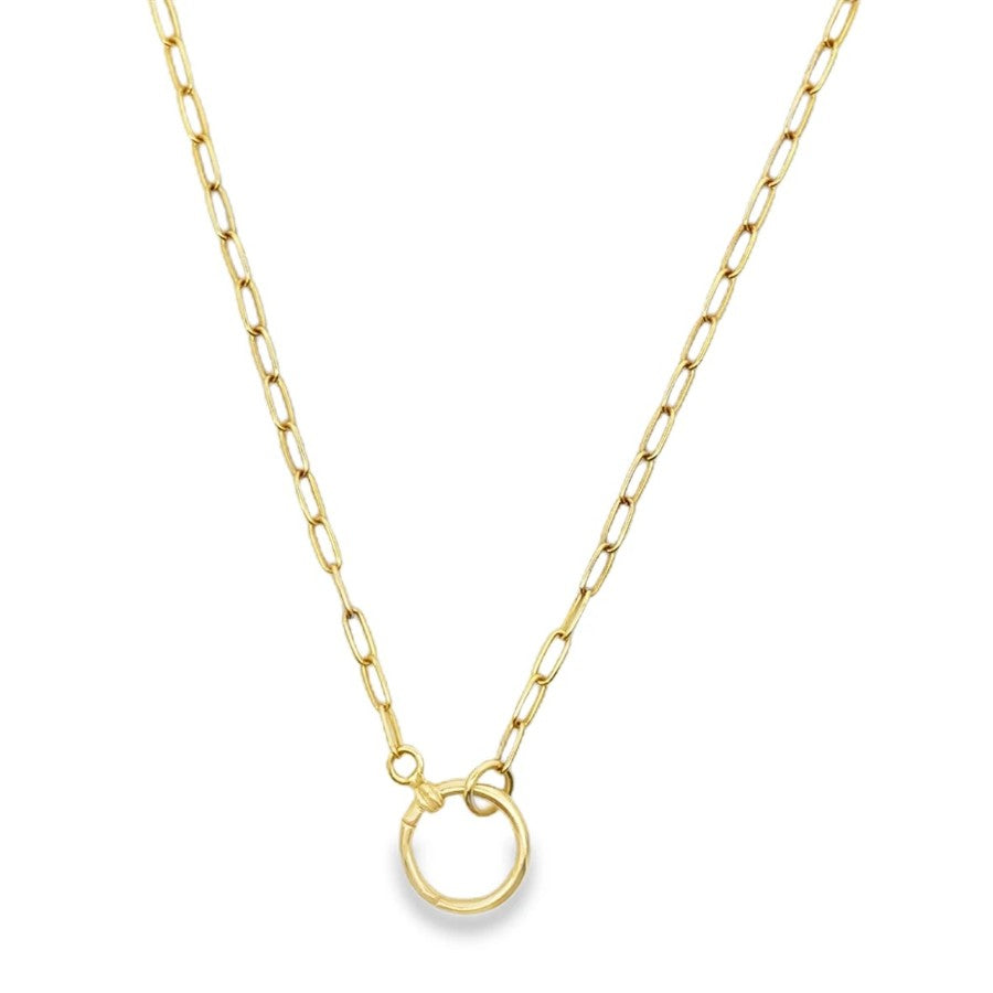 14 Karat Yellow Gold Paper Clip Chain with Charm Holder Necklace by Mazza