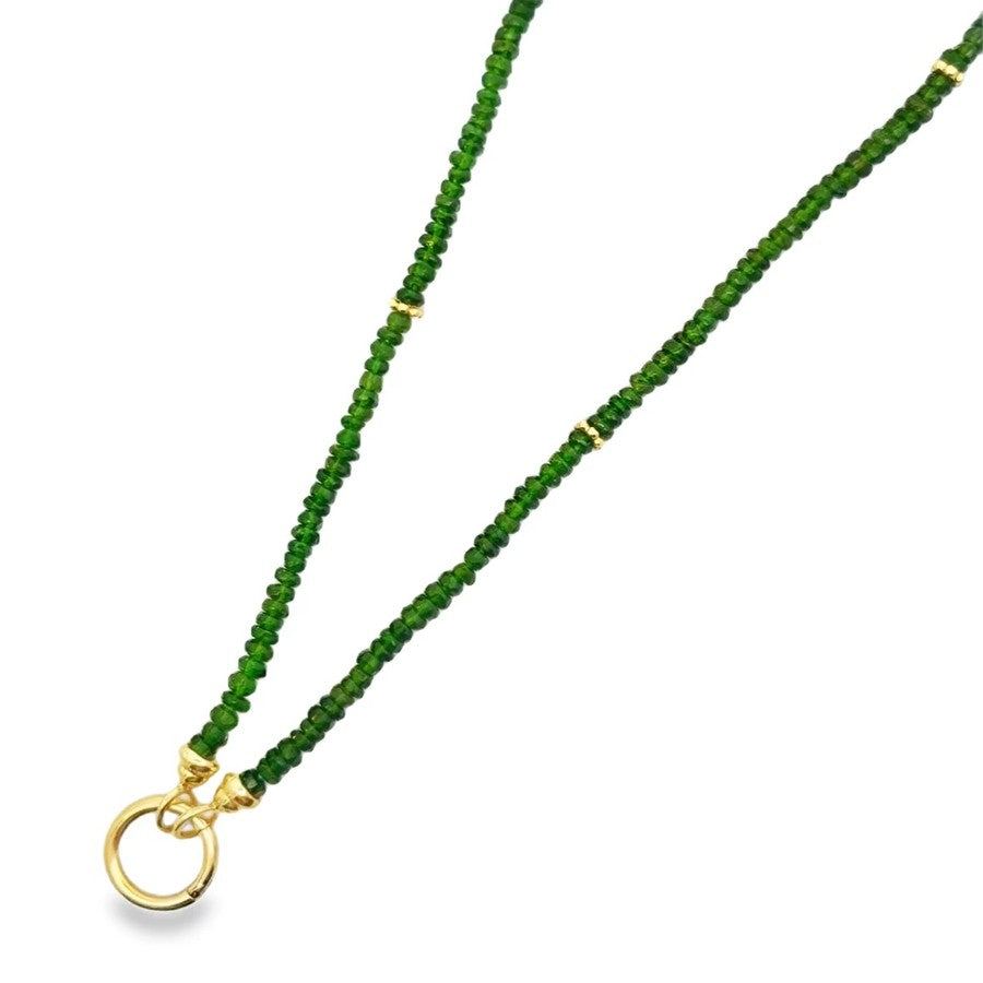 14 Karat Yellow Gold Chrome Diopside and Gold Charm Holder Necklace by Mazza