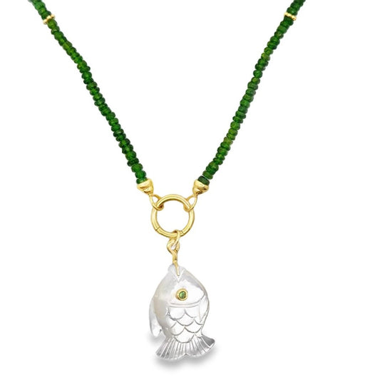 14 Karat Yellow Gold Mother of Pearl Fish Pendant by Mazza