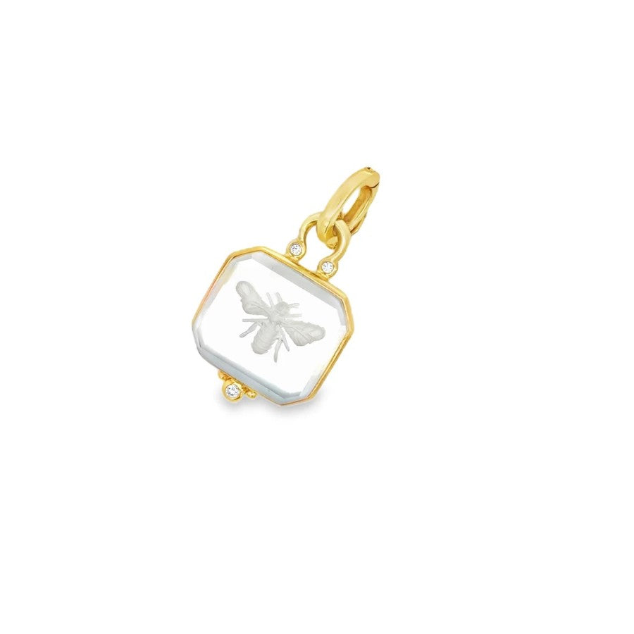14 Karat Yellow Gold Crystal Quartz and Mother of Pearl Bee Pendant by Mazza
