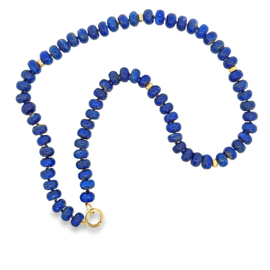 Gold Filled Yellow Gold Lapis with Rondelles Beaded Necklace