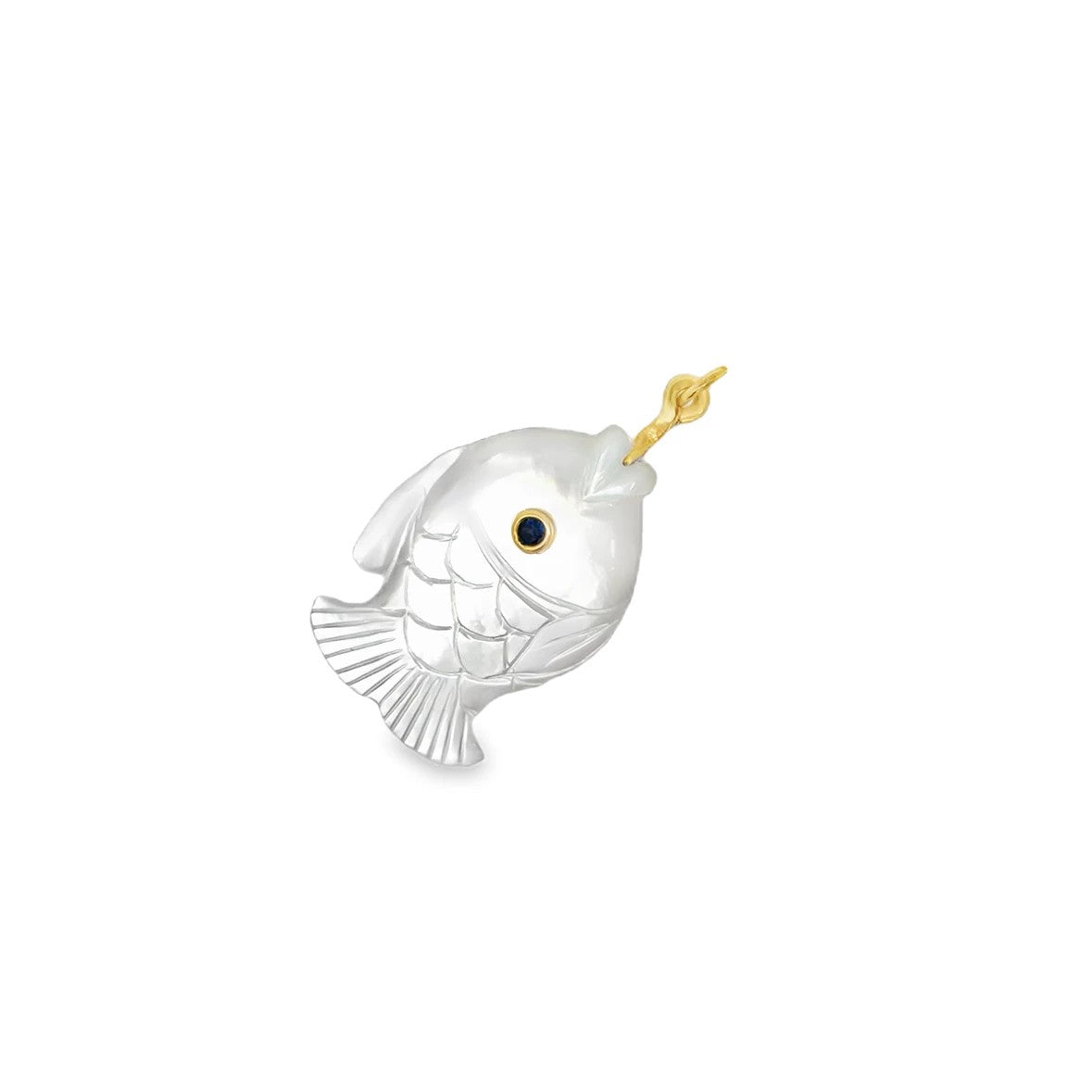 14 Karat Yellow Gold Mother of Pearl Fish Pendant by Mazza