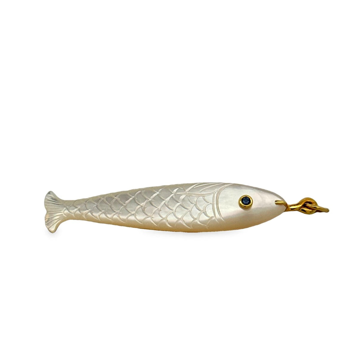 14 Karat Yellow Gold Mother of Pearl Fish Pendant by Mazza