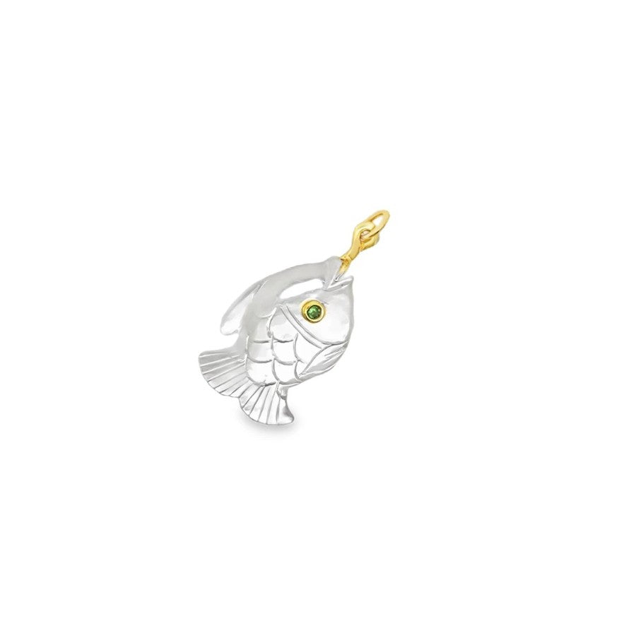 14 Karat Yellow Gold Mother of Pearl Fish Pendant by Mazza