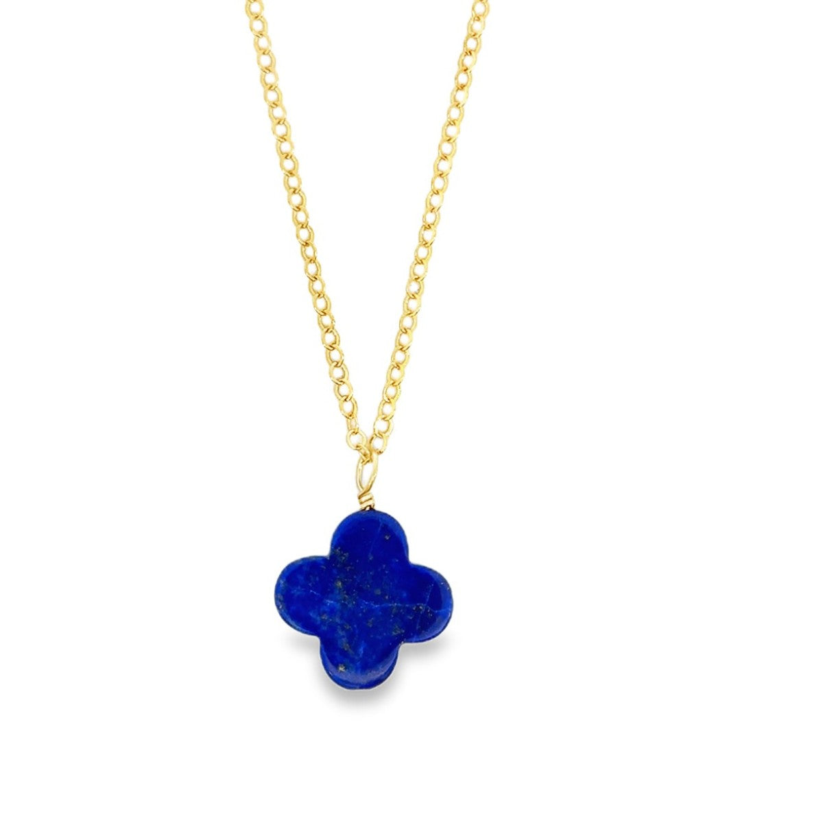 Gold Filled Yellow Gold 15mm Lapis Clover Style Necklace - 18 inch