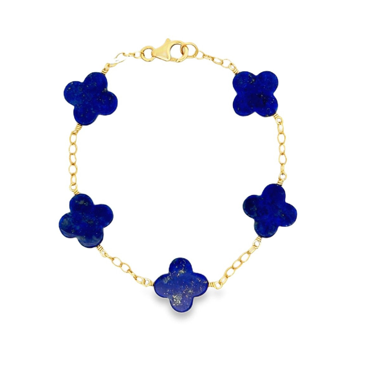 Gold Filled Yellow Gold 15mm Lapis Multi-Clover Style Bracelet - 7.5 inch