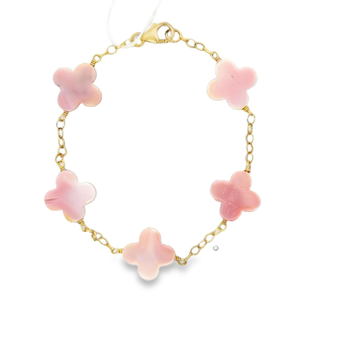 Gold Filled Yellow Gold 15mm Pink Conch Multi-Clover Style Bracelet - 7.5 inch
