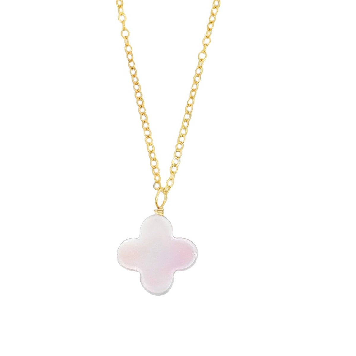 Gold Filled Yellow Gold Pink Conch 15mm Clover Style Necklace - 18 inch