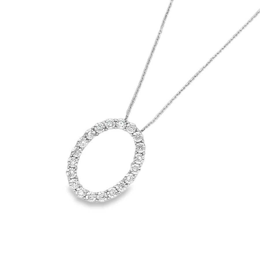 14 Karat White Gold 0.15 ctw Diamond Oval Pendant - Chain Included