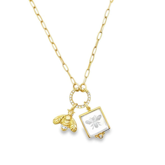 14 Karat Yellow Gold Paper Clip Chain with Diamond Charm Holder Necklace by Mazza