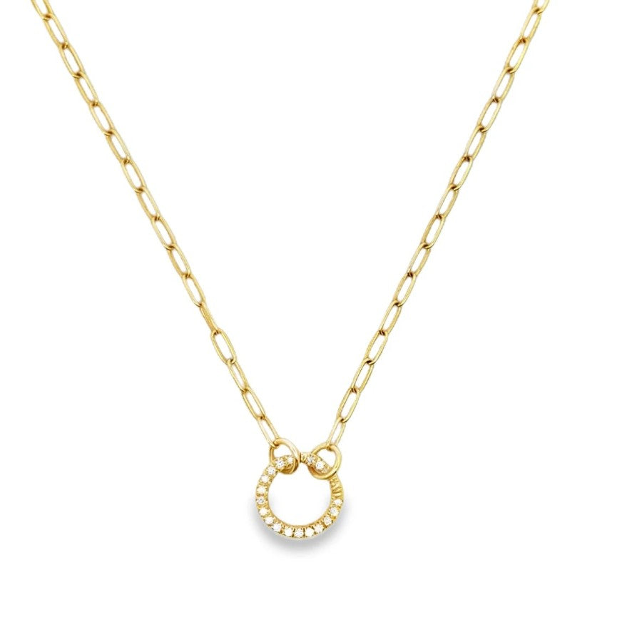14 Karat Yellow Gold Paper Clip Chain with Diamond Charm Holder Necklace by Mazza