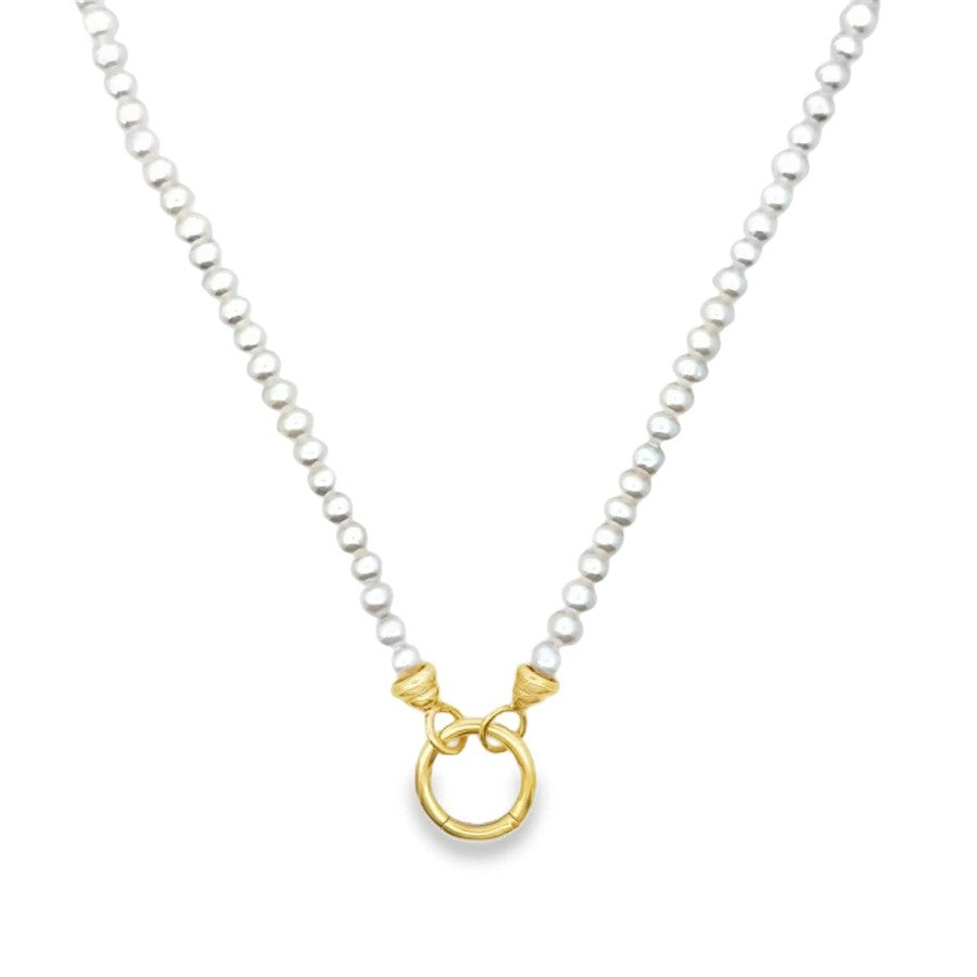 14 Karat Yellow Gold Pearl and Gold Charm Holder Necklace by Mazza