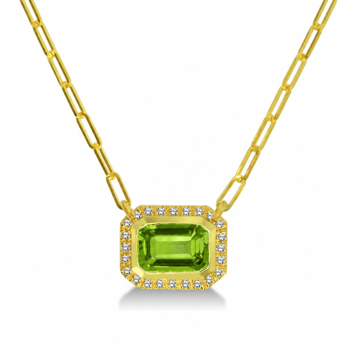 14 Karat Yellow Gold 1.15ctw Peridot Halo Pendant - Chain Included