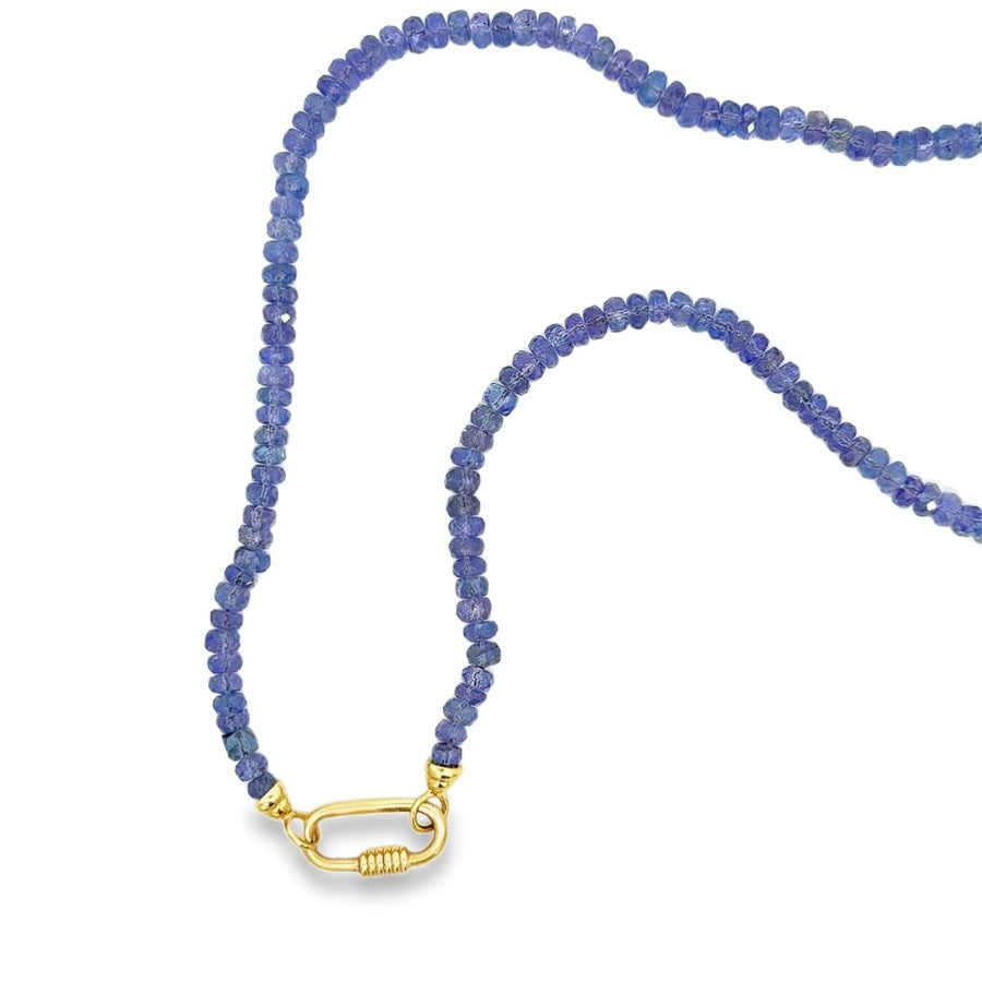 14 Karat Yellow Gold Tanzanite and Gold Carabiner Charm Holder Necklace