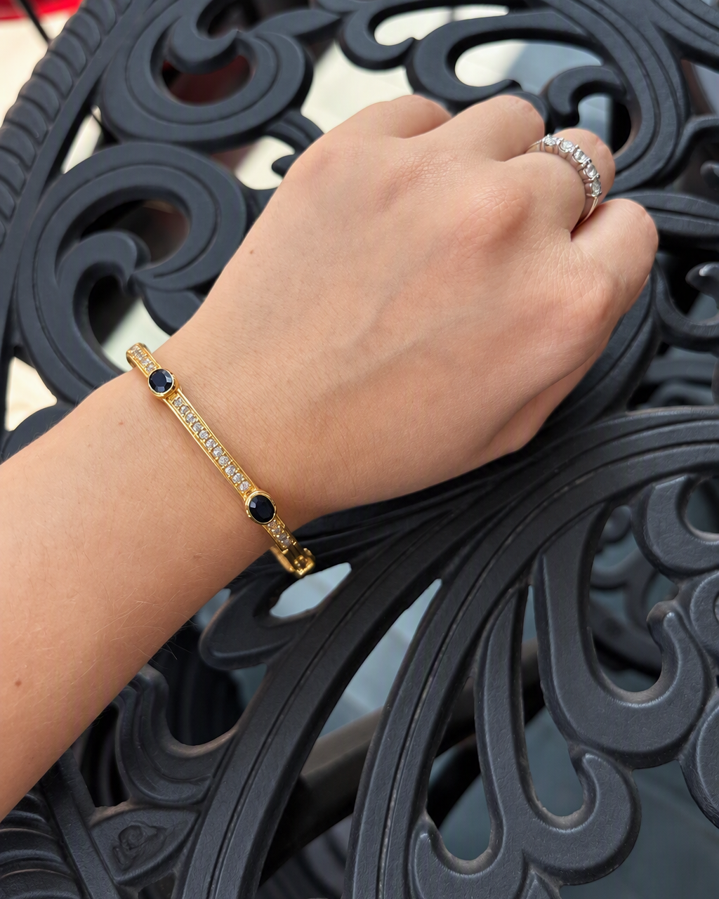 Vermeil Gold Sapphire and Diamond Bangle Bracelet